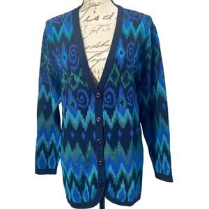 Vintage 90s Pappagallo Knit Grandpa Cardigan Button Front Geometric Colorful